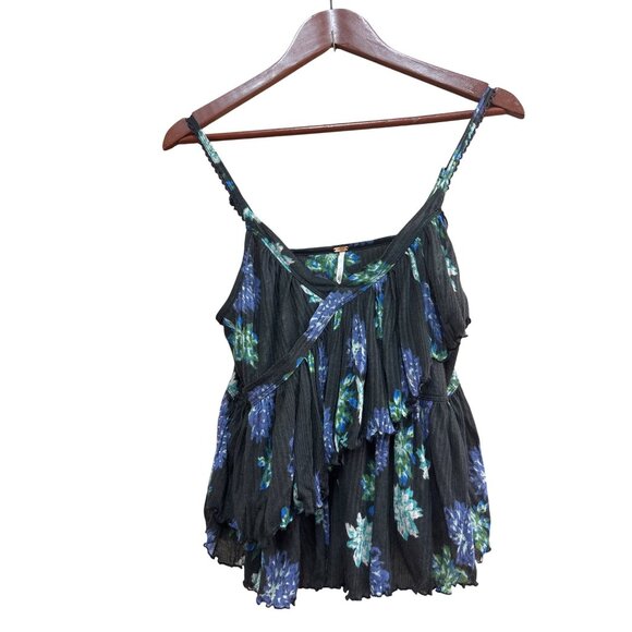 Free People Womens Floral Tiered Black Cami Top Size M - Picture 2 of 7